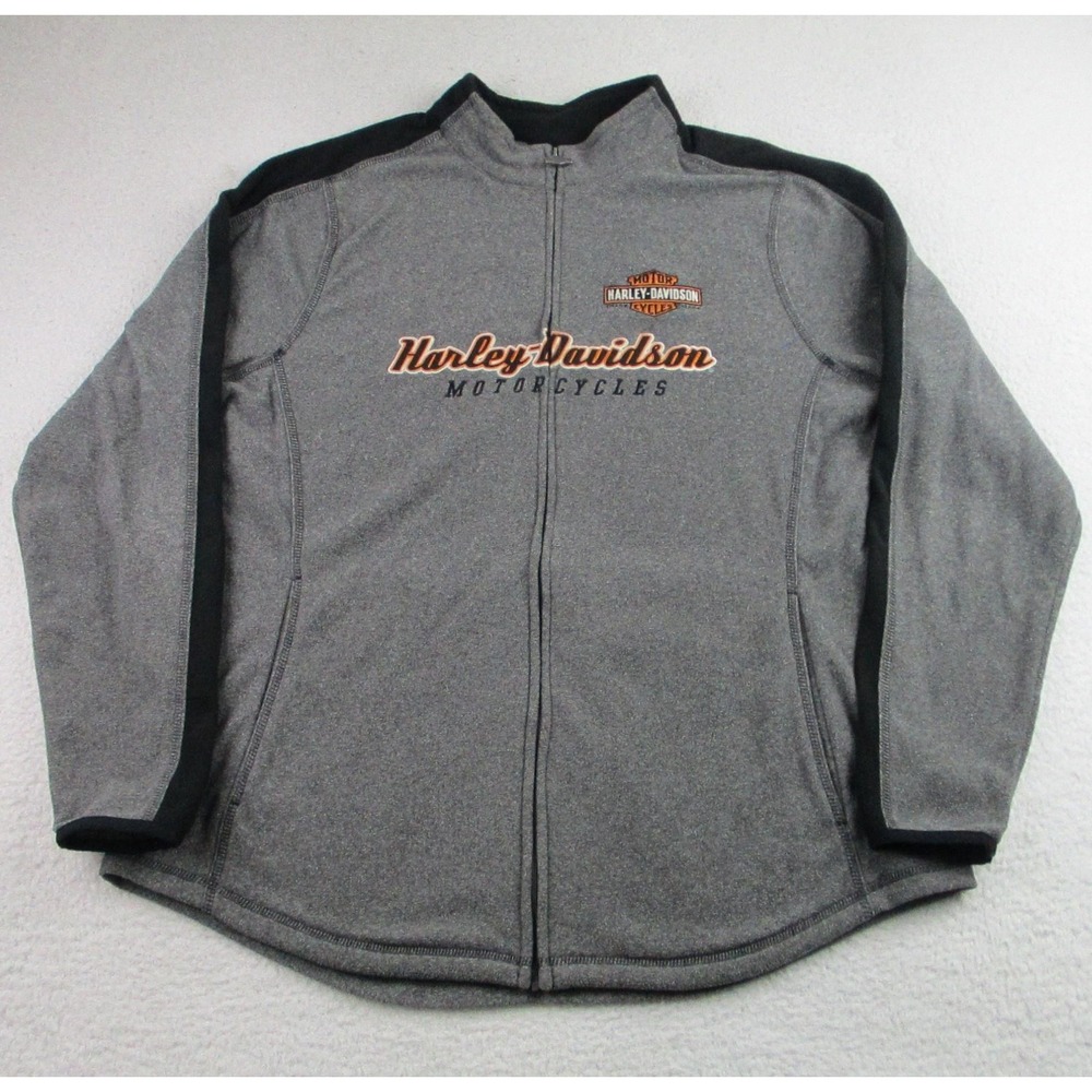 Harley-Davidson Motorcycles Jacket Womens XL Gray Black Full Zip Fleece Daytona